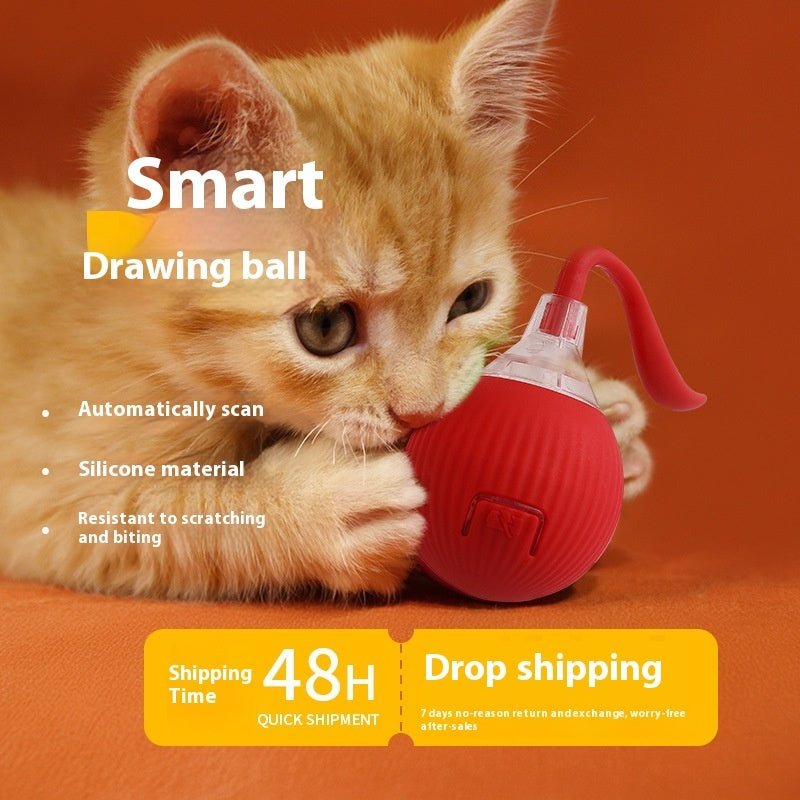 Self-Rolling Interactive Cat Ball Toy with Rope Tassel