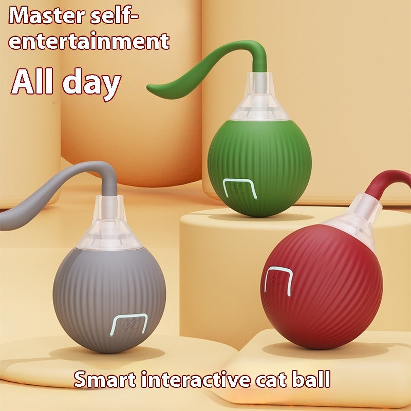 Self-Rolling Interactive Cat Ball Toy with Rope Tassel