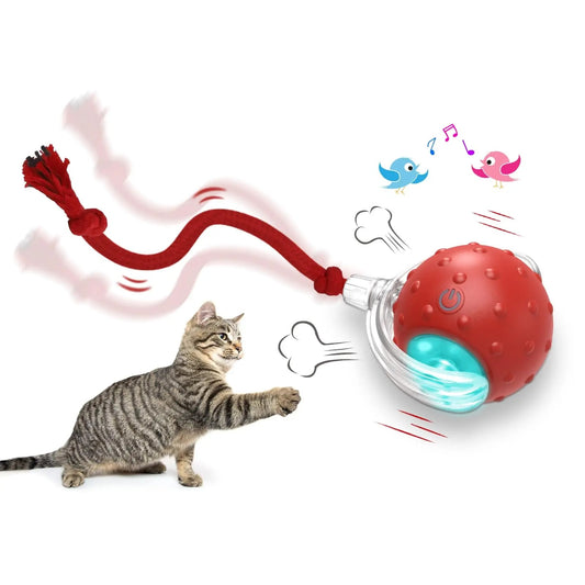 Self-Rolling Interactive Cat Ball Toy with Rope Tassel