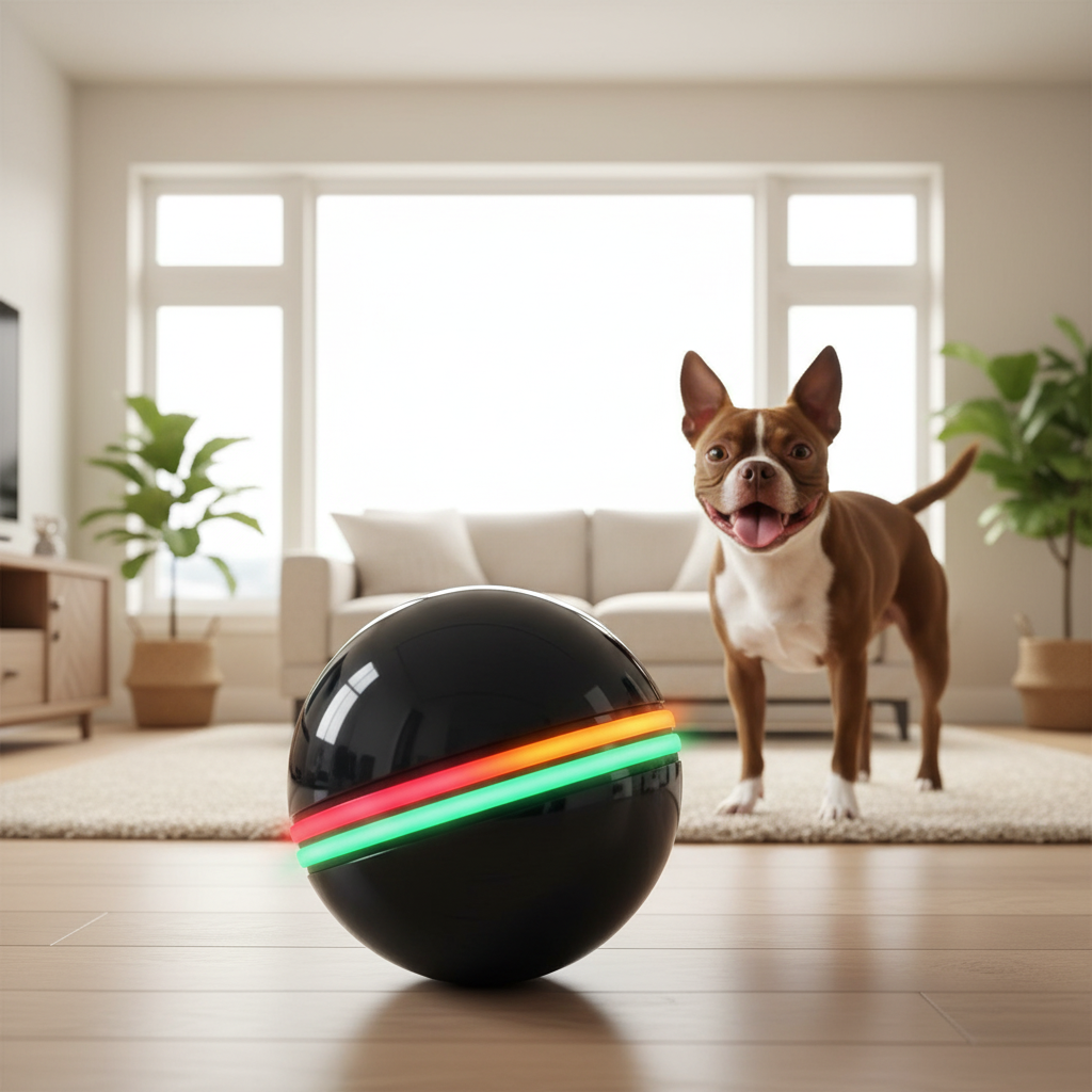 Happy dog with LED ball