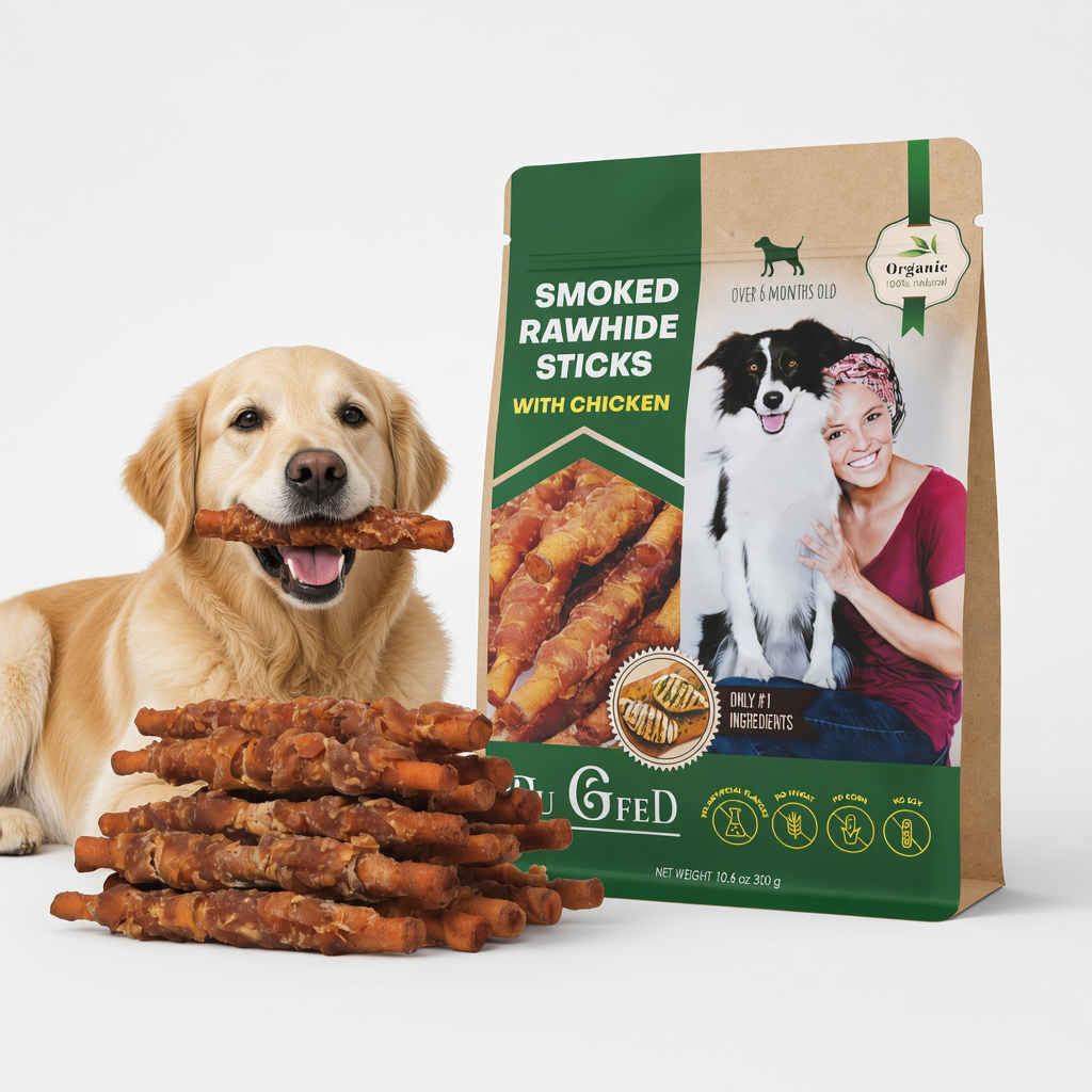 Dog Smoked Rawhide Sticks – Real Chicken Wrapped, Grain-Free Natural Chew Treats